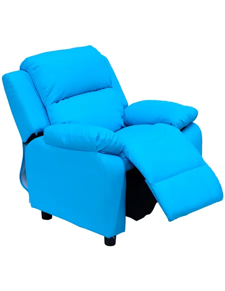 HOMCOM Kids Children Recliner Lounger Armchair Games Chair Sofa Seat PU Leather Look w/ Storage Space on Arms (Blue)