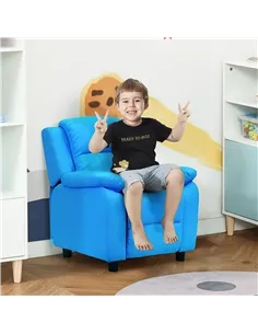 HOMCOM Kids Children Recliner Lounger Armchair Games Chair Sofa Seat PU Leather Look w/ Storage Space on Arms (Blue) 2