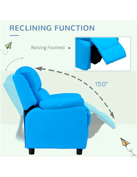 HOMCOM Kids Children Recliner Lounger Armchair Games Chair Sofa Seat PU Leather Look w/ Storage Space on Arms (Blue)