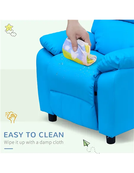 HOMCOM Kids Children Recliner Lounger Armchair Games Chair Sofa Seat PU Leather Look w/ Storage Space on Arms (Blue)