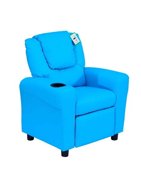 HOMCOM Kids Recliner Chair, PU Leather with Adjustable Backrest, Footrest, Padded Headrest, Blue
