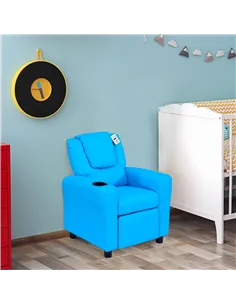 HOMCOM Kids Recliner Chair, PU Leather with Adjustable Backrest, Footrest, Padded Headrest, Blue 2