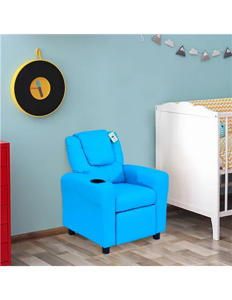 HOMCOM Kids Recliner Chair, PU Leather with Adjustable Backrest, Footrest, Padded Headrest, Blue