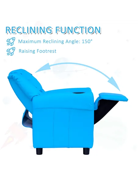 HOMCOM Kids Recliner Chair, PU Leather with Adjustable Backrest, Footrest, Padded Headrest, Blue