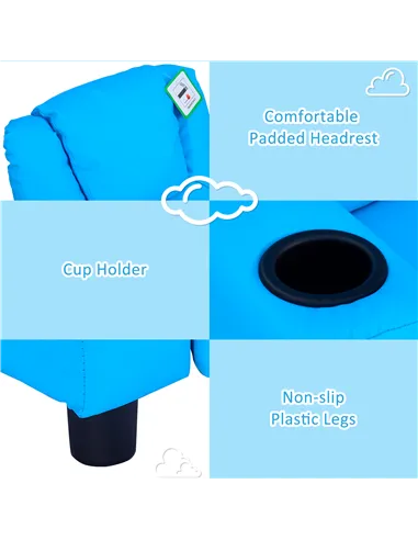 HOMCOM Kids Recliner Chair, PU Leather with Adjustable Backrest, Footrest, Padded Headrest, Blue