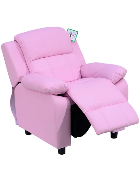 HOMCOM Kids Sofa Armchair Toddler Recliner Children's  Chair Lounger Games Chair  PU Leather w/ Storage  (Pink)