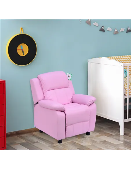 HOMCOM Kids Sofa Armchair Toddler Recliner Children's  Chair Lounger Games Chair  PU Leather w/ Storage  (Pink)