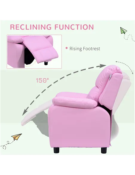 HOMCOM Kids Sofa Armchair Toddler Recliner Children's  Chair Lounger Games Chair  PU Leather w/ Storage  (Pink)
