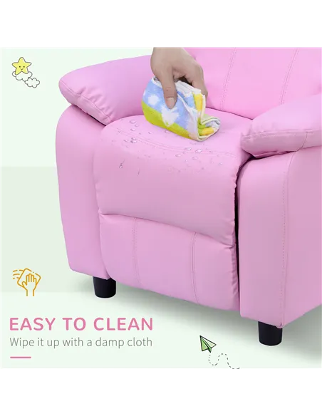 HOMCOM Kids Sofa Armchair Toddler Recliner Children's  Chair Lounger Games Chair  PU Leather w/ Storage  (Pink)
