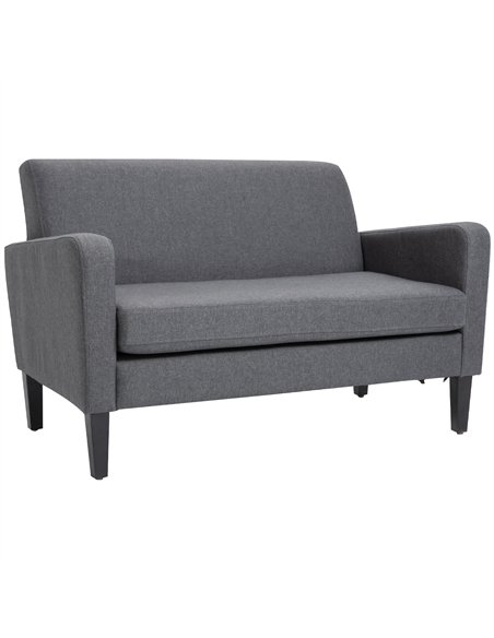 HOMCOM Linen Modern-Curved 2-Seat Sofa Loveseat w/ Thick Cushion Wood Legs Foot Pads Single Compact Home Furniture Grey