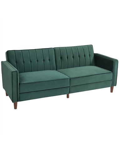 HOMCOM Velvet-Feel Three-Seater Sofa Bed - Green