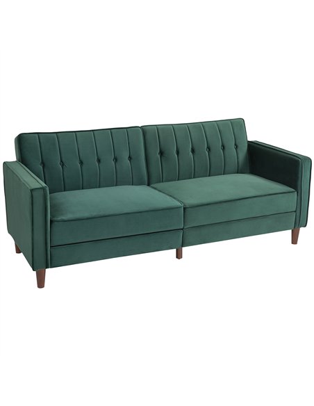 HOMCOM Velvet-Feel Three-Seater Sofa Bed - Green