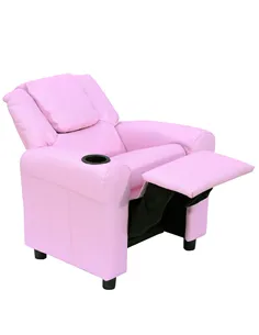 HOMCOM Kids Recliner Chair, PU Leather with Adjustable Backrest, Footrest, Padded Headrest, Pink