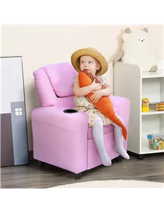 HOMCOM Kids Recliner Chair, PU Leather with Adjustable Backrest, Footrest, Padded Headrest, Pink 2