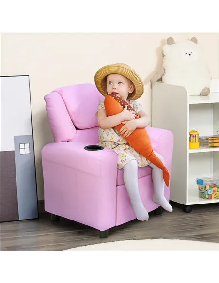 HOMCOM Kids Recliner Chair, PU Leather with Adjustable Backrest, Footrest, Padded Headrest, Pink