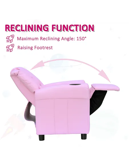 HOMCOM Kids Recliner Chair, PU Leather with Adjustable Backrest, Footrest, Padded Headrest, Pink