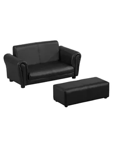 HOMCOM Kids Sofa Bed Kids Twin Sofa Toddler Chair 2 Seater Kids Twin Sofa Chair Boys Girls Couch w/ Footstool (Black)
