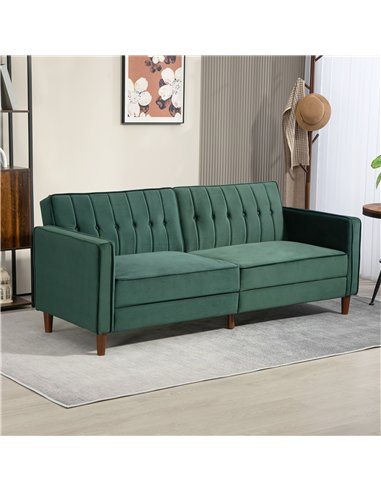 HOMCOM Velvet-Feel Three-Seater Sofa Bed - Green