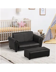 HOMCOM Kids Sofa Bed Kids Twin Sofa Toddler Chair 2 Seater Kids Twin Sofa Chair Boys Girls Couch w/ Footstool (Black) 2