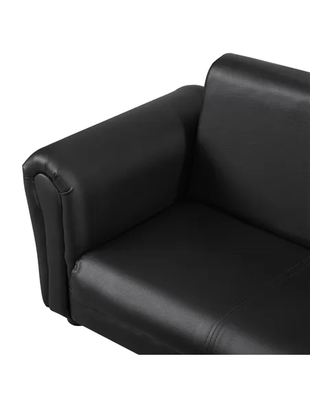 HOMCOM Kids Sofa Bed Kids Twin Sofa Toddler Chair 2 Seater Kids Twin Sofa Chair Boys Girls Couch w/ Footstool (Black)