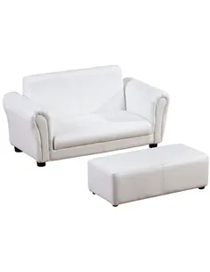 HOMCOM 2 Seater Toddler Chair Kids Twin Sofa Childrens Double Seat Chair Furniture Armchair Boys Girls Couch w/ Footstool (White