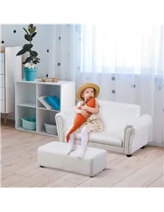 HOMCOM 2 Seater Toddler Chair Kids Twin Sofa Childrens Double Seat Chair Furniture Armchair Boys Girls Couch w/ Footstool (White 2