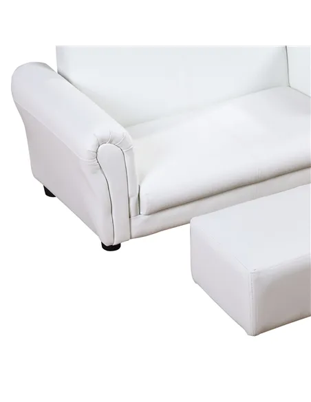 HOMCOM 2 Seater Toddler Chair Kids Twin Sofa Childrens Double Seat Chair Furniture Armchair Boys Girls Couch w/ Footstool (White