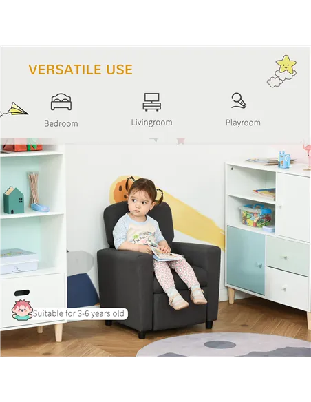 HOMCOM 2 in 1 design Kids Sofa Armchair with Footrest for Children Playroom Bedroom Living Room, 55 x 50 x 67cm, Grey
