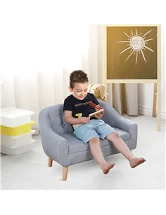 HOMCOM Children's Armchairs Kids Armchair Toddler Chair 2 Seater Wood Frame Mini Sofa for Bedroom Playroom Grey 2