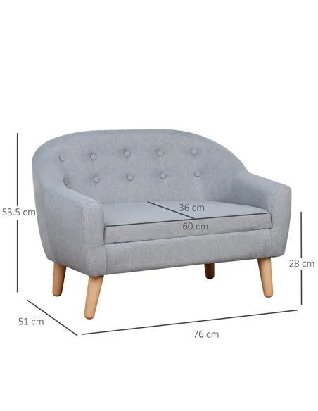 HOMCOM Children's Armchairs Kids Armchair Toddler Chair 2 Seater Wood Frame Mini Sofa for Bedroom Playroom Grey