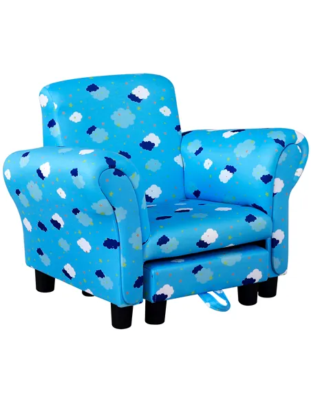 HOMCOM Toddler Chair Children's Armchairs Wood Frame w/ Footrest Anti-Slip Legs High Back Arms for Bedroom Playroom Cute Cloud S