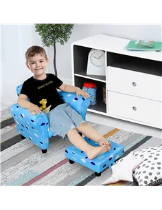 HOMCOM Toddler Chair Children's Armchairs Wood Frame w/ Footrest Anti-Slip Legs High Back Arms for Bedroom Playroom Cute Cloud S 2