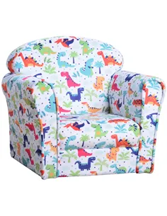 HOMCOM Children Armchair Kids Sofa Tub Chair Seat Cartoon Dinosaur Pattern Bedroom Flannel Wooden Frame Non-slip Playroom Seater