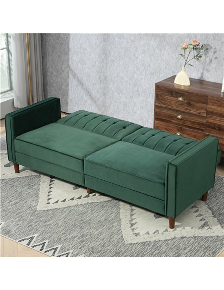HOMCOM Velvet-Feel Three-Seater Sofa Bed - Green