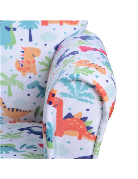 HOMCOM Children Armchair Kids Sofa Tub Chair Seat Cartoon Dinosaur Pattern Bedroom Flannel Wooden Frame Non-slip Playroom Seater