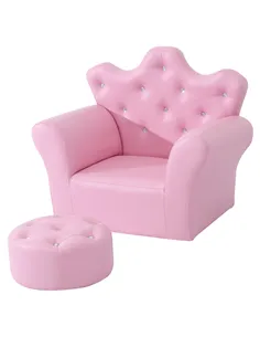 HOMCOM Children Kids Sofa Set Armchair Chair Seat with Free Footstool PU Leather for Girls 58L x 40.5W x 49H cm Pink