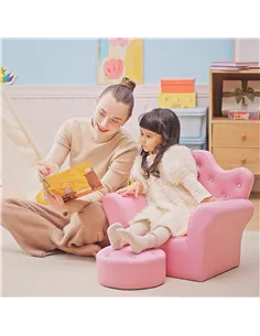 HOMCOM Children Kids Sofa Set Armchair Chair Seat with Free Footstool PU Leather for Girls 58L x 40.5W x 49H cm Pink 2