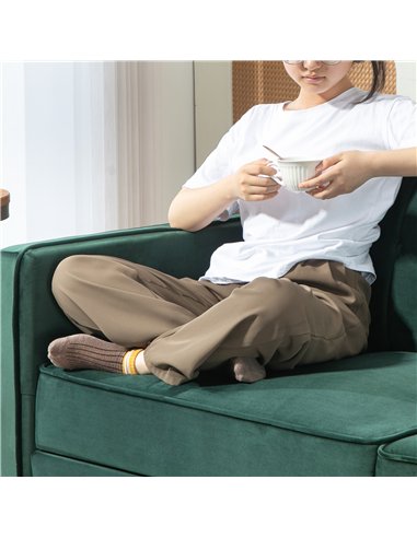 HOMCOM Velvet-Feel Three-Seater Sofa Bed - Green