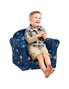 HOMCOM Kids Planet-Themed Armchair, with Non-Slip Feet, Wooden Frame - Blue
