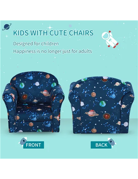 HOMCOM Kids Planet-Themed Armchair, with Non-Slip Feet, Wooden Frame - Blue