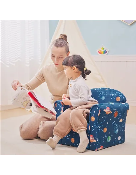 HOMCOM Kids Planet-Themed Armchair, with Non-Slip Feet, Wooden Frame - Blue
