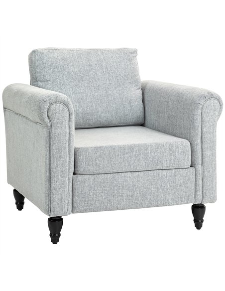 HOMCOM Vintage Accent Chair, Upholstered Occasional Chair with Back Pillow, Rolled Arms, Rubber Wood Legs, Light Grey