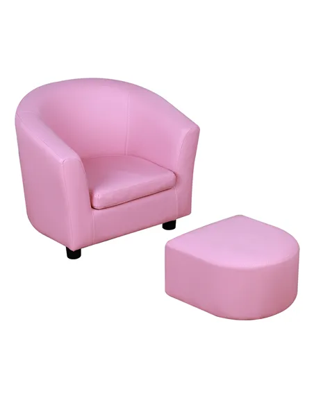 HOMCOM Kids Toddler Sofa Children's Armchair Footstool with Thick Padding, Anti-skid Foot Pads, 30 x 28 x 21cm, Pink