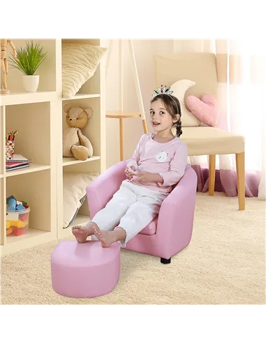 HOMCOM Kids Toddler Sofa Children's Armchair Footstool with Thick Padding, Anti-skid Foot Pads, 30 x 28 x 21cm, Pink