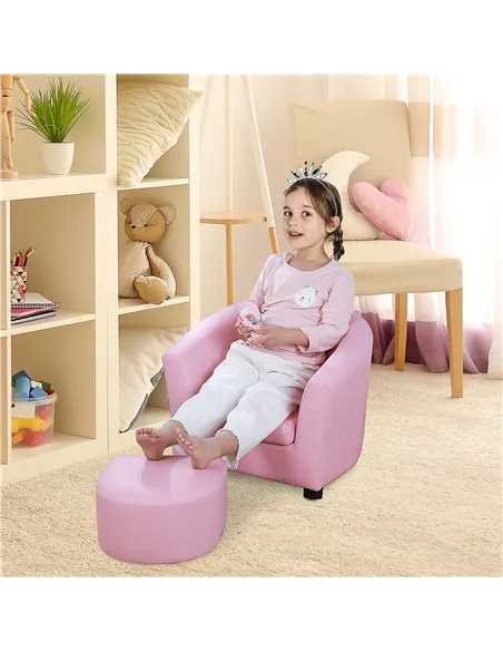 HOMCOM Kids Toddler Sofa Children's Armchair Footstool with Thick Padding, Anti-skid Foot Pads, 30 x 28 x 21cm, Pink