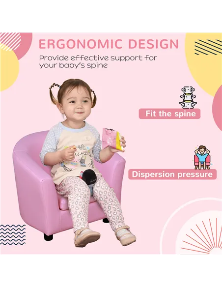 HOMCOM Kids Toddler Sofa Children's Armchair Footstool with Thick Padding, Anti-skid Foot Pads, 30 x 28 x 21cm, Pink