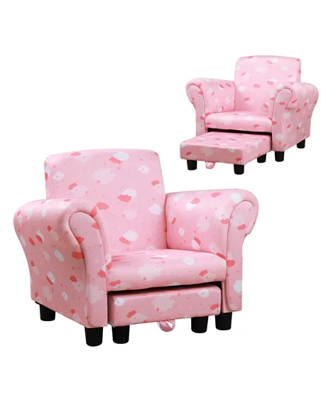 HOMCOM Toddler Chair Children's Armchairs Wood Frame w/ Footrest Anti-Slip Legs High Back Arms for Bedroom Playroom Cute Cloud S