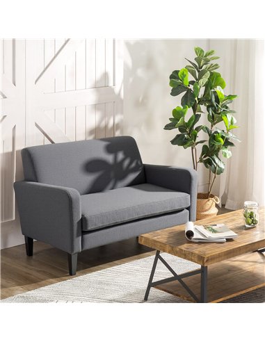 HOMCOM Linen Modern-Curved 2-Seat Sofa Loveseat w/ Thick Cushion Wood Legs Foot Pads Single Compact Home Furniture Grey