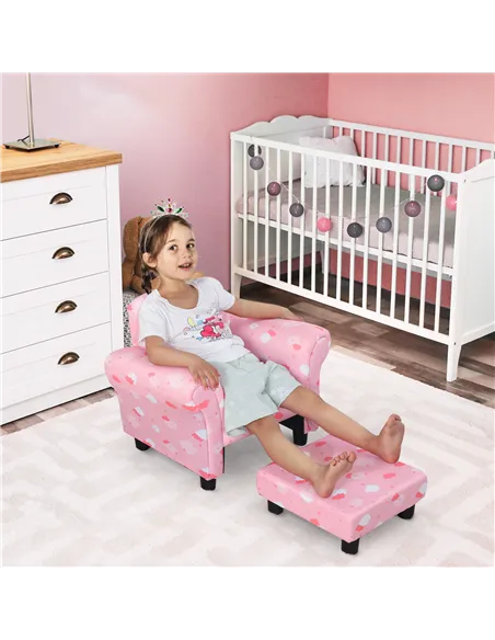 HOMCOM Toddler Chair Children's Armchairs Wood Frame w/ Footrest Anti-Slip Legs High Back Arms for Bedroom Playroom Cute Cloud S
