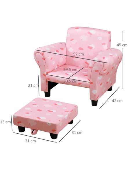 HOMCOM Toddler Chair Children's Armchairs Wood Frame w/ Footrest Anti-Slip Legs High Back Arms for Bedroom Playroom Cute Cloud S